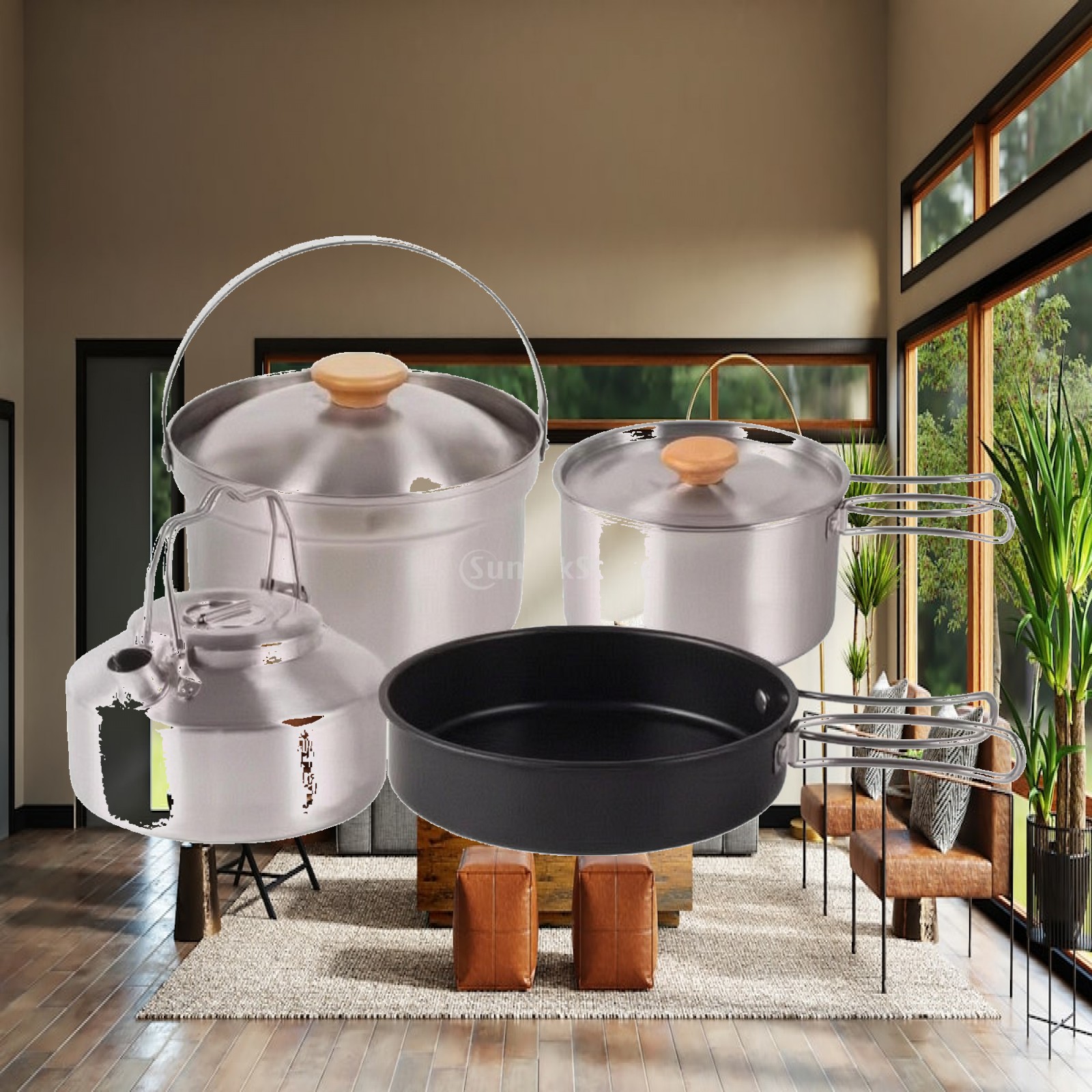 Camping Cooking Mess Kit - 4 Parçalı Paslanmaz Çelik Kamp Yemek