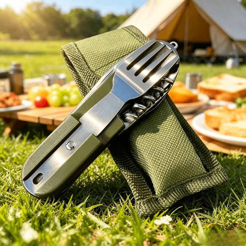 Camping Cooking And Cutlery Set - Paslanmaz Çelik 7'si 1 Arada Kamp