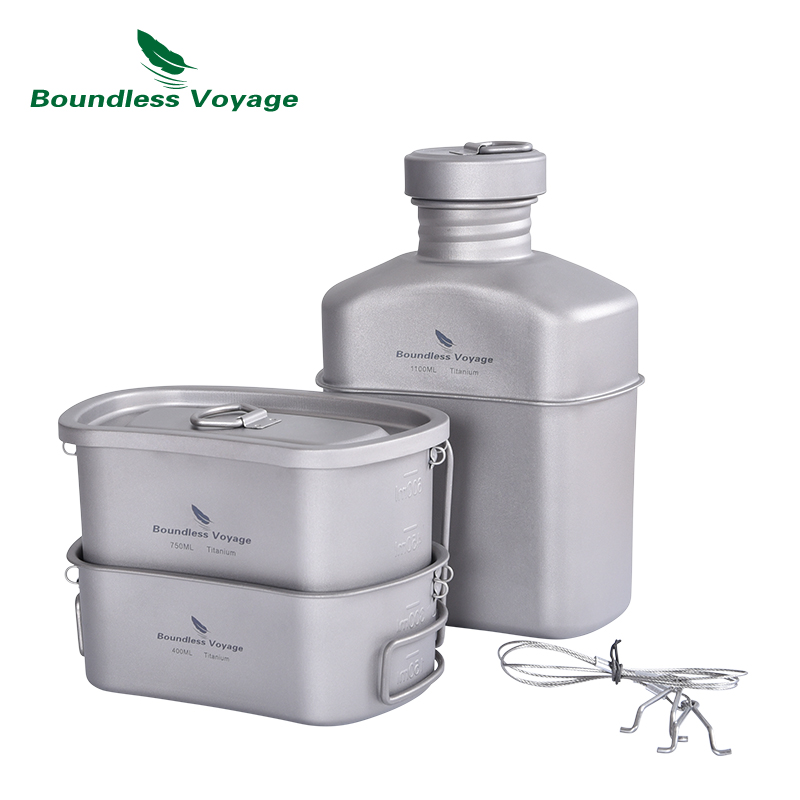 Camping Cooking Mess Kit - Sınırsız Voyage Titanyum Kantin Pişirme Seti
